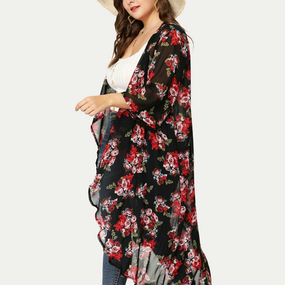 💋🐝SALE🐝💋  Floral Print Dip Hem Kimono - Picture 7 of 8